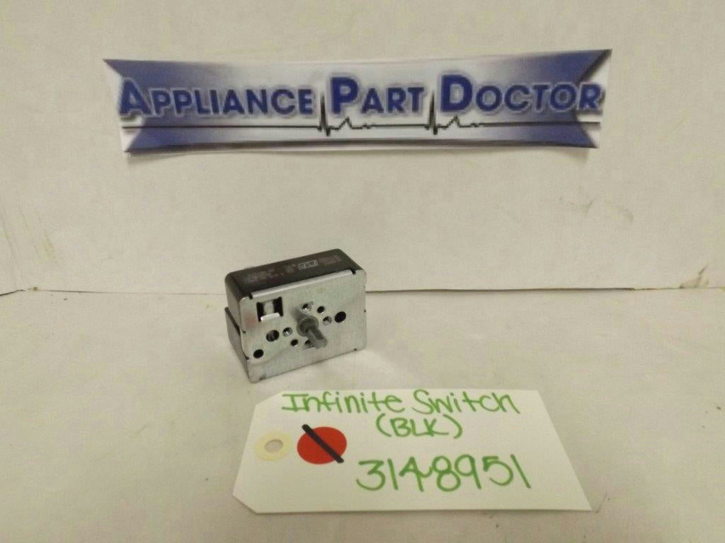 WHIRLPOOL STOVE 3148951 INFINITE SWITCH (BLK) 4.4-5.8A 240V USED WHIRLPOOL STOVE 3148951 INFINITE SWITCH (BLK) 4.4-5.8A 240V USED